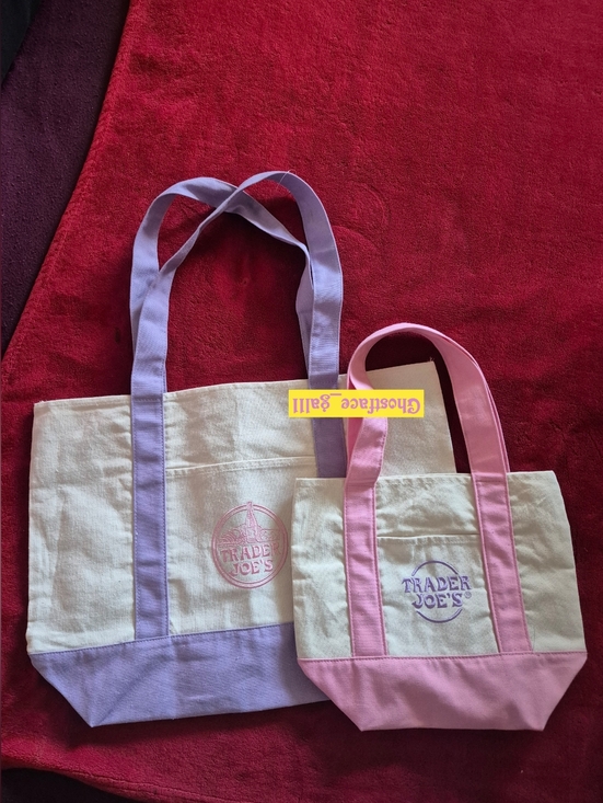 Trader Joe'S Handbags - Trader Joe's Pink Mini and Large Lavender Canvas Tote Duo : 2026 Spring Edition